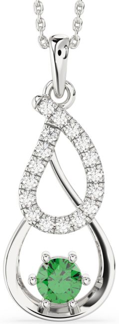 Large Diamond Emerald Silver Teardrop Infinity Necklace