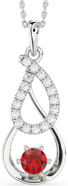 Large Diamond Ruby Silver Teardrop Infinity Necklace