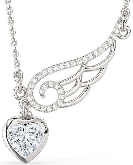 Large Diamond Platinum Heart Wings Necklace