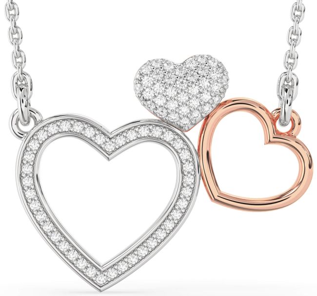 Large Diamond White Rose Gold Heart Necklace