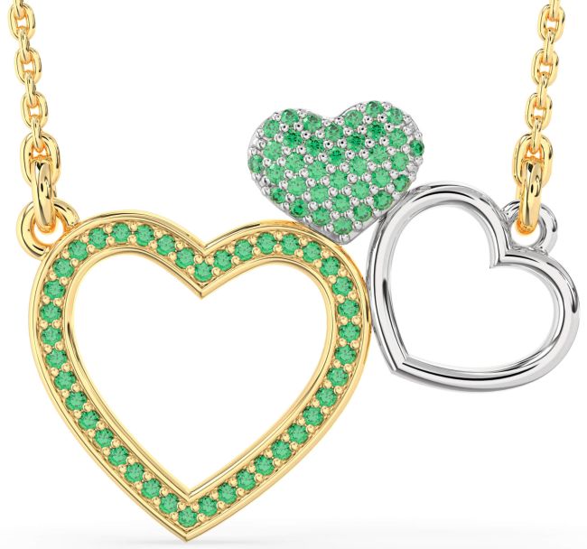 Large Emerald Gold Silver Heart Necklace
