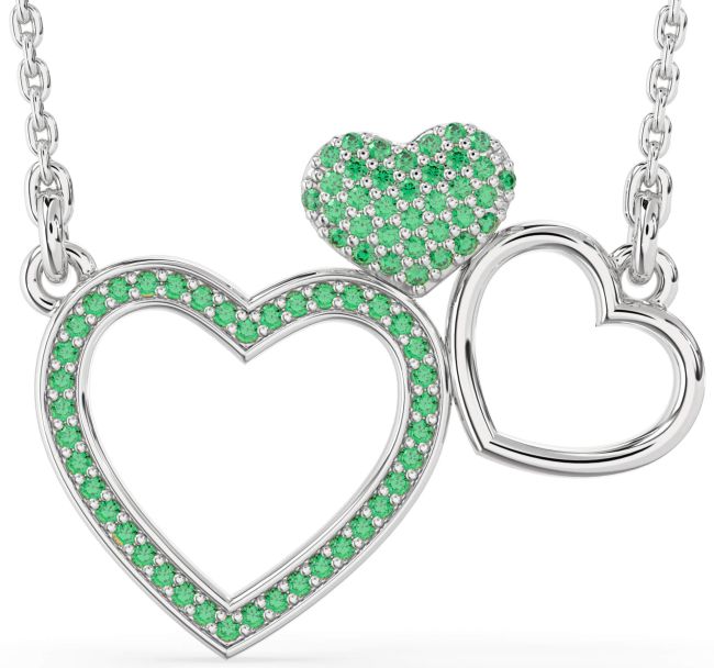 Large Emerald Platinum Heart Necklace