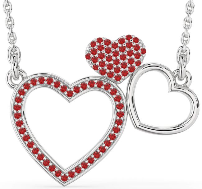 Large Ruby Platinum Heart Necklace