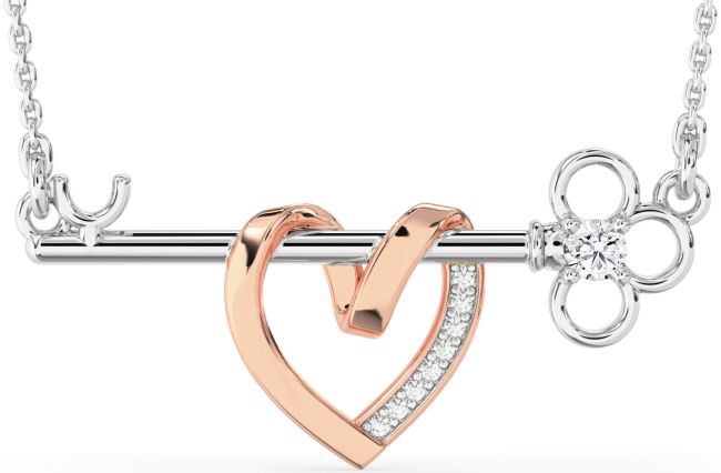 Large Diamond Platinum & Rose Gold Heart Necklace
