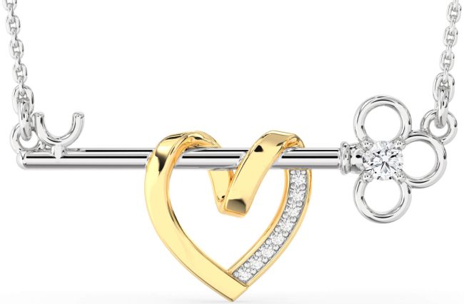 Large Diamond Gold Silver Heart Necklace