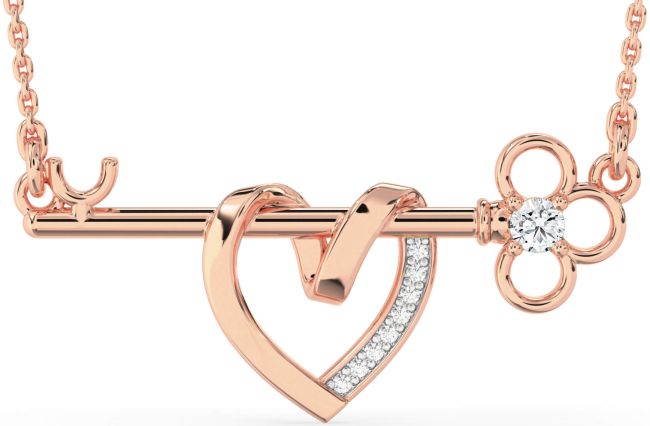 Large Diamond Rose Gold Silver Heart Necklace