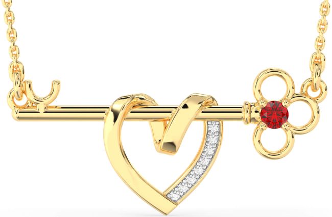 Large Diamond Ruby Gold Silver Heart Necklace
