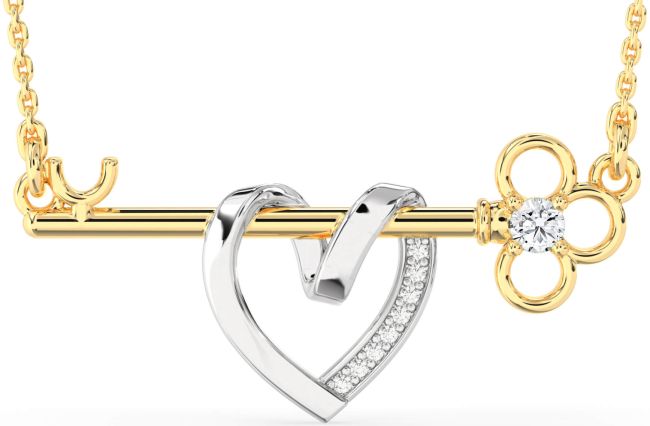 Large Diamond Gold Silver Heart Necklace