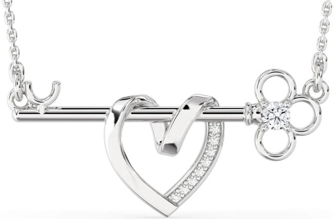 Large Diamond Silver Heart Necklace