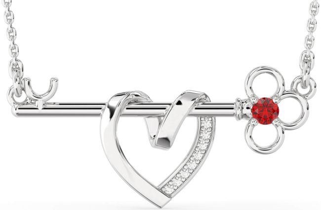 Large Diamond Ruby Silver Heart Necklace