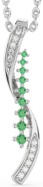 Diamond Emerald Silver Round Necklace