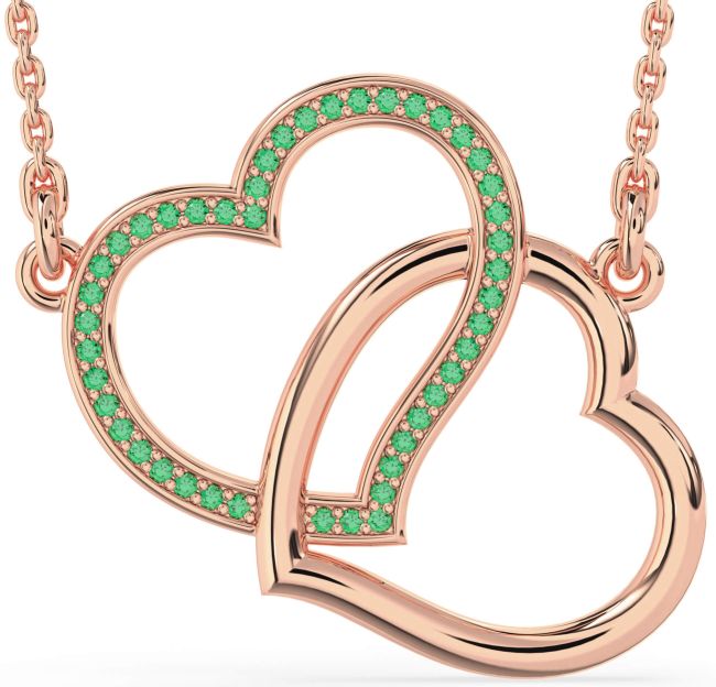 Large Emerald Rose Gold Heart Interlock Necklace