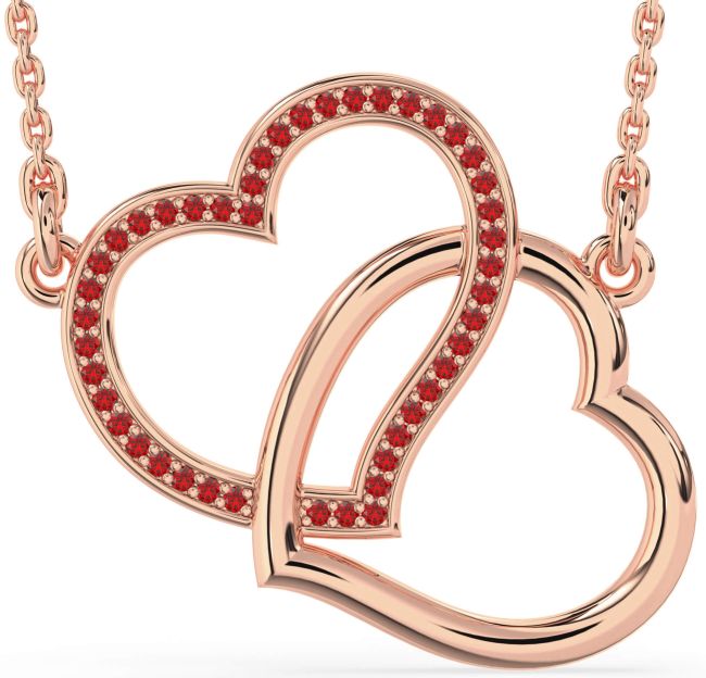 Large Ruby Rose Gold Heart Interlock Necklace