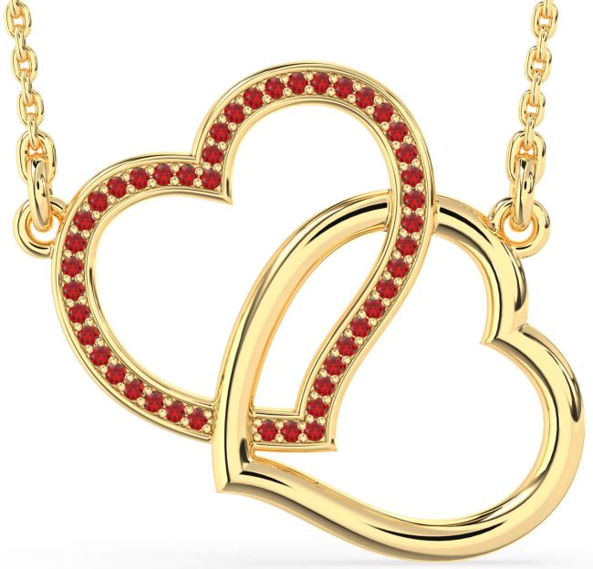 Large Ruby Gold Heart Interlock Necklace