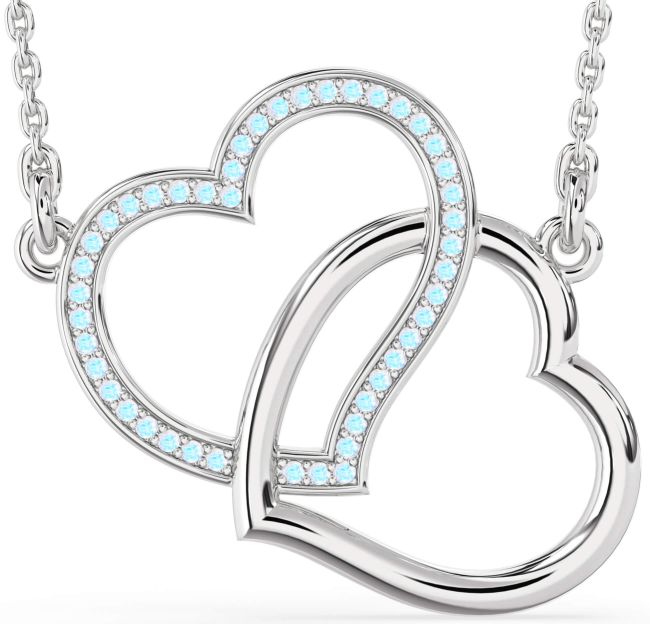 Large Moonstone Silver Heart Interlock Necklace