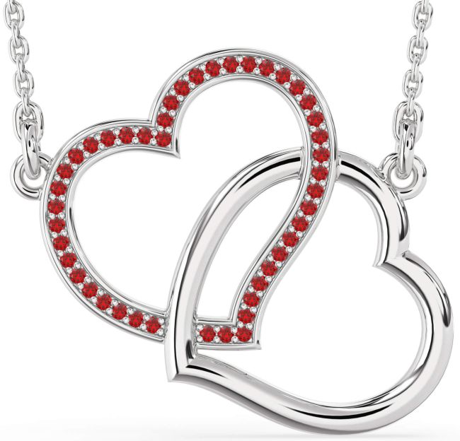 Large Ruby Silver Heart Interlock Necklace