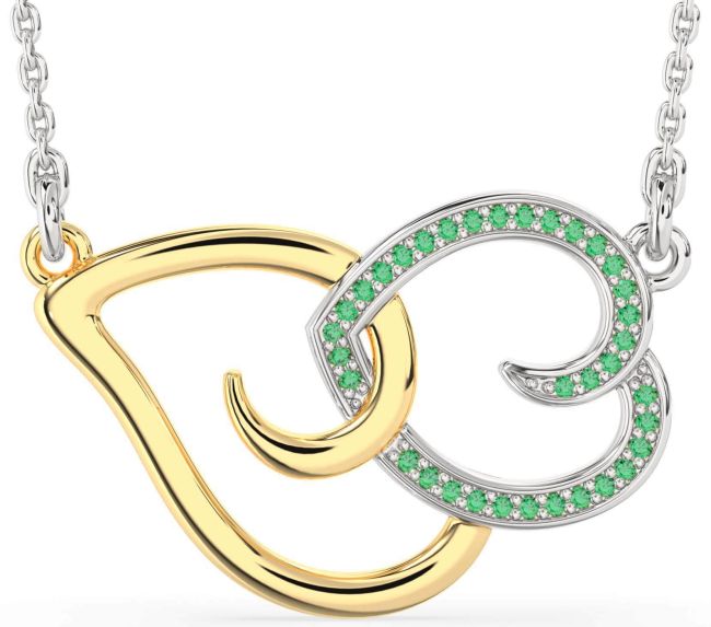 Large Emerald Gold Silver Heart Necklace