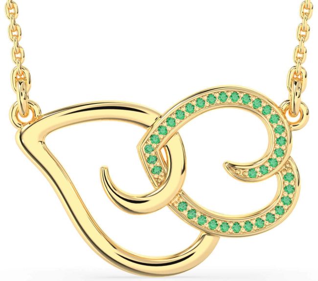 Large Emerald Gold Silver Heart Necklace