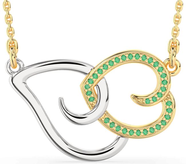Large Emerald Gold Silver Heart Necklace