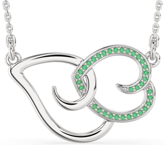 Large Emerald Silver Heart Necklace