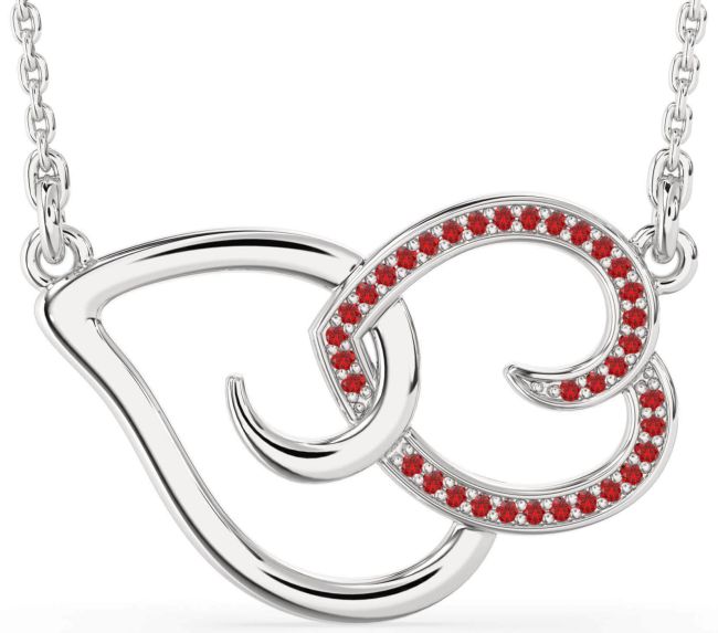 Large Ruby Platinum Heart Necklace