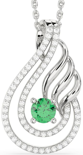 Diamond Emerald Silver Teardrop Necklace