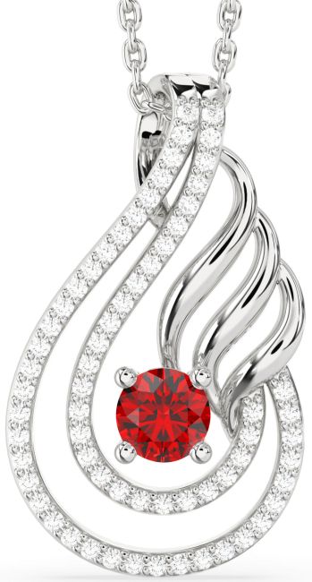 Diamond Ruby Silver Teardrop Necklace