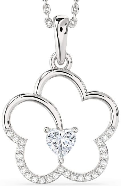 Diamond Silver Heart Flower Necklace