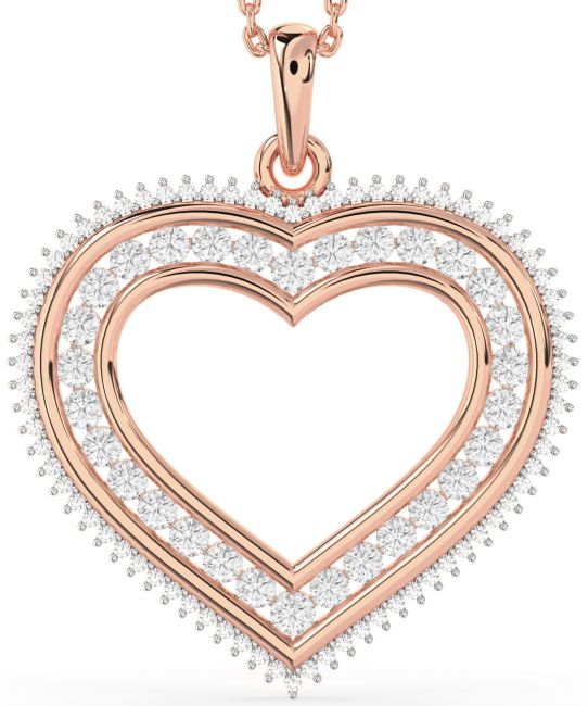 Large Diamond Rose Gold Silver Heart Necklace