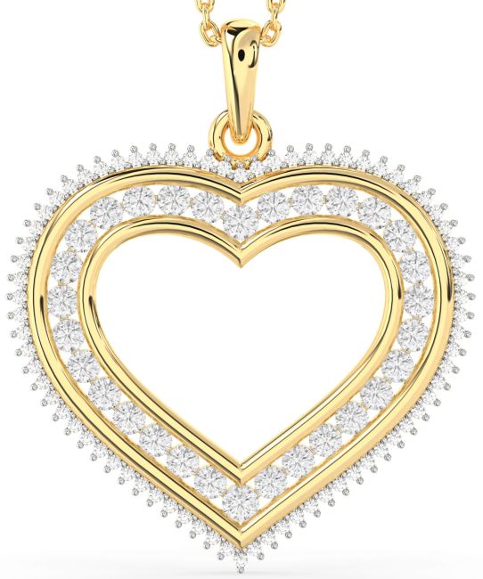 Large Diamond Gold Silver Heart Necklace