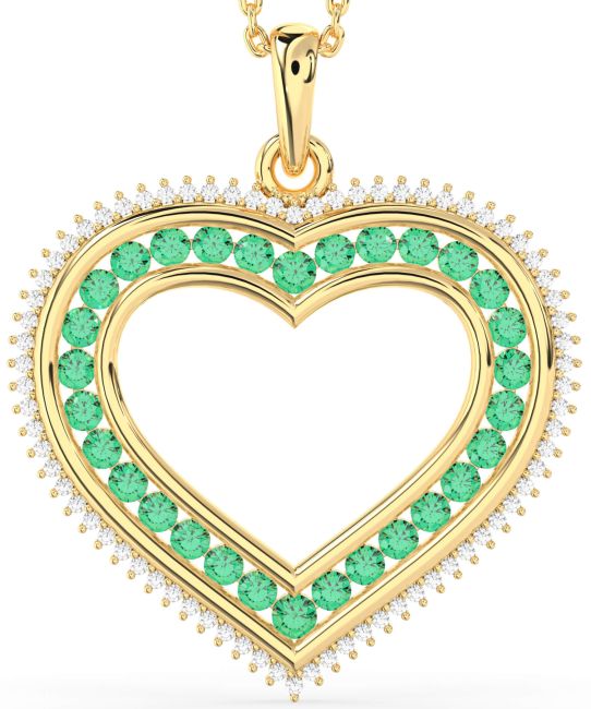 Large Emerald Gold Heart Necklace