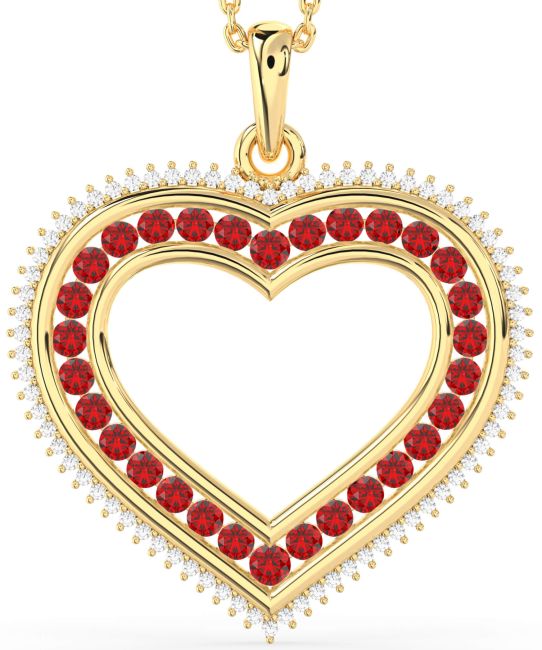 Large Ruby Gold Heart Necklace