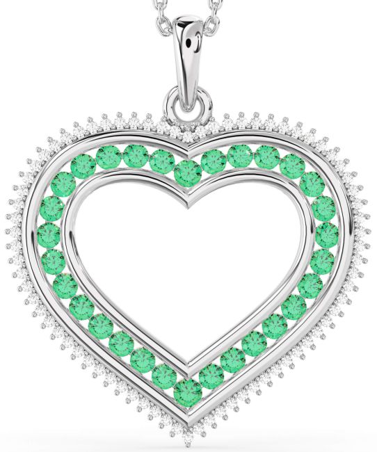 Large Emerald Platinum Heart Necklace