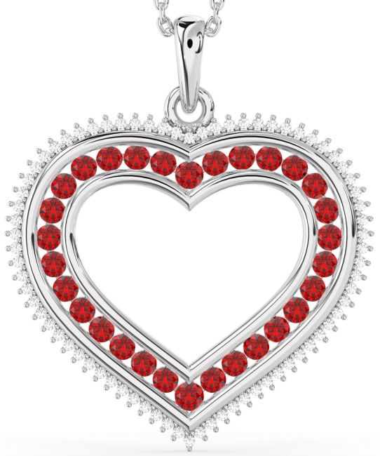 Large Ruby Platinum Heart Necklace