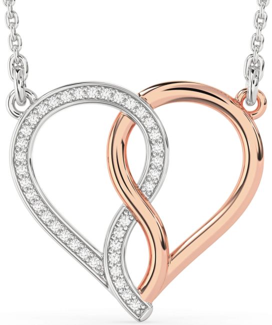 Diamond White Rose Gold Heart Infinity Necklace