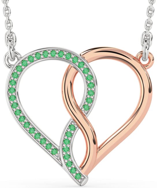 Emerald Rose Gold Silver Heart Infinity Necklace