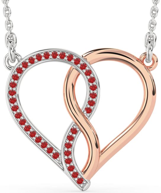 Ruby Rose Gold Silver Heart Infinity Necklace
