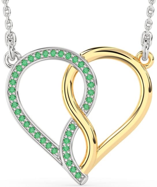 Emerald Gold Silver Heart Infinity Necklace