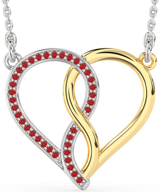 Ruby Platinum & Yellow Gold Heart Infinity Necklace