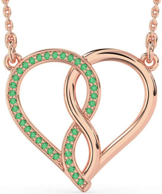 Emerald Rose Gold Heart Infinity Necklace