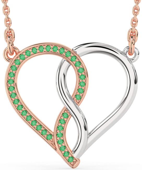 Emerald Rose Gold Silver Heart Infinity Necklace