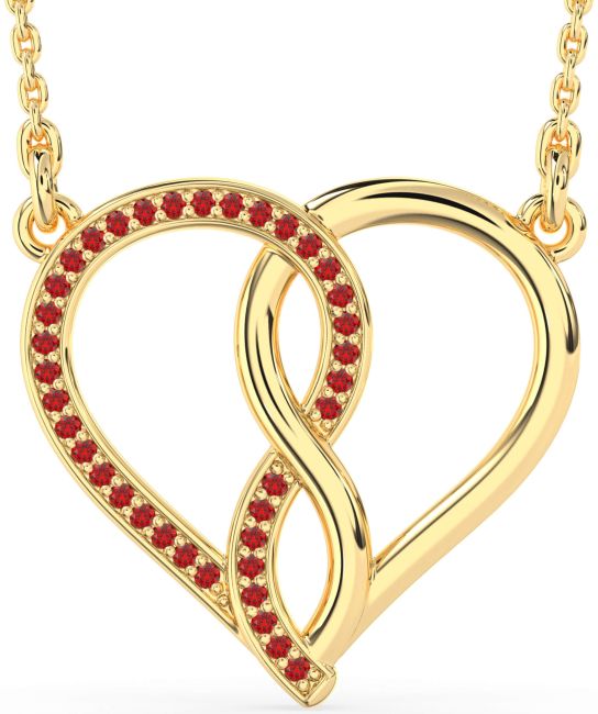 Ruby Gold Heart Infinity Necklace