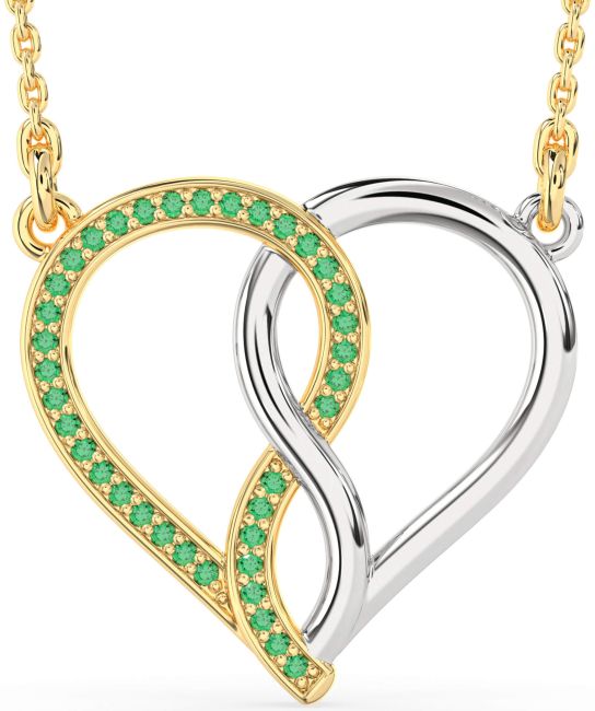 Emerald Gold Silver Heart Infinity Necklace