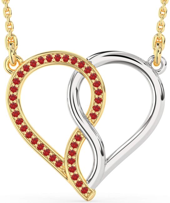 Ruby Gold Silver Heart Infinity Necklace