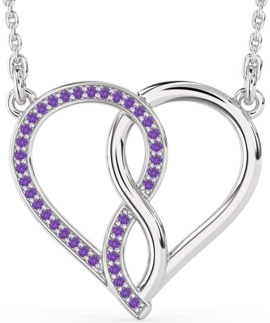 Amethyst Silver Heart Infinity Necklace