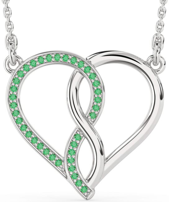 Emerald Silver Heart Infinity Necklace