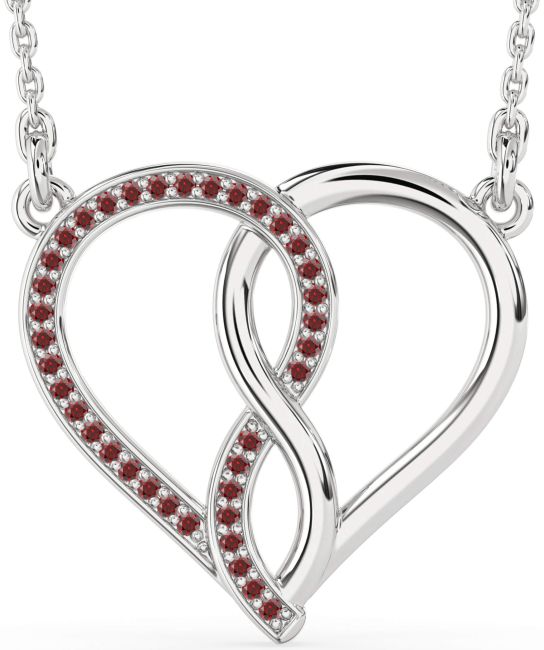 Garnet Silver Heart Infinity Necklace