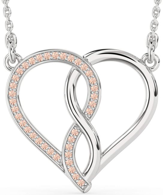 Morganite Silver Heart Infinity Necklace