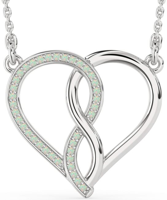 Opal Silver Heart Infinity Necklace