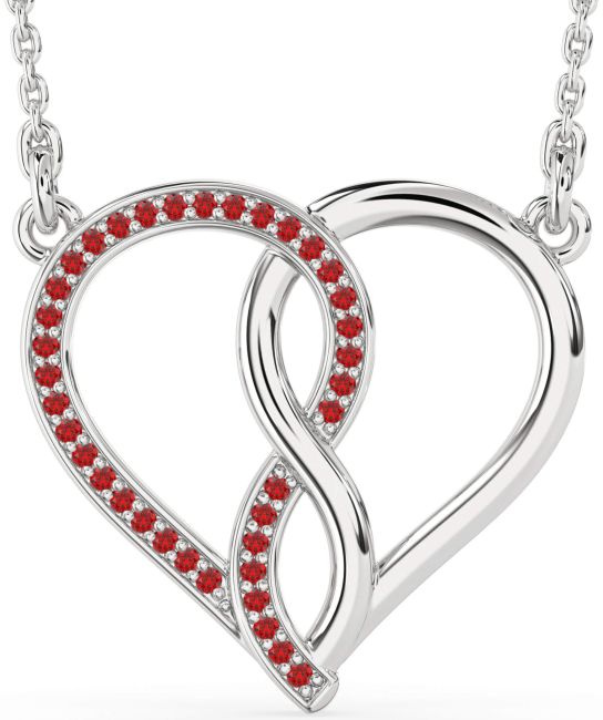 Ruby Silver Heart Infinity Necklace